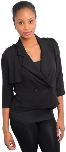 G2 Chic Women's Button Front Boxy Fit Trench-Style Jacket(OW-JKT,BLK-S)