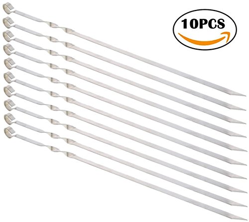 MojiDecor Skewers Kabob Skewers for Grilling Kabob Grilling Baskets BBQ Skewers Metal Skewers for Stainless Steel Grill - 15 Inch Flat Stainless Steel Nonstick Barbecue Skewers Kabob Skewers (10 Pcs) - Thumbnail 5