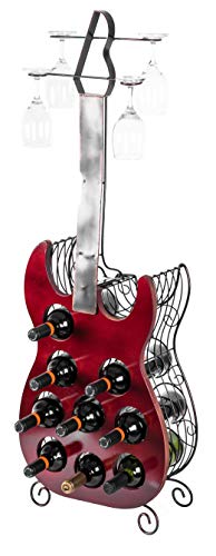 Vintiquewise-Decorative-Wine-Holder-Vintage-Wood-and-Metal-Guitar-Shaped-9-Bottle-Freestanding-Large-Red