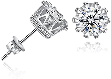 Clearance! Creazrise Women Elegant Shining Diamond Crown Stud Earrings (Silver)