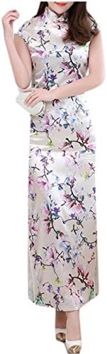 Qiangjinjiu Women's Vintage Floral Print Dresses Traditional Chinese Cheongsam Qipao Robe