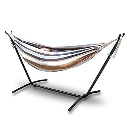 ZENY Double Hammock with Space Saving Steel Stand Includes Portable Carrying Case, Desert Strip