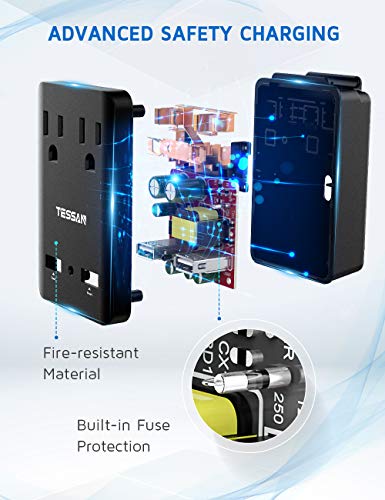 Universal Adapter, TESSAN Travel Adapter, USB Travel Power Charger Universal Charger Kit 2000W, 2 USB Ports 2 US Outlets with 5 Plug for Europe Italy UK Japan China Australia HK Cover 200+ Countries - Thumbnail 5