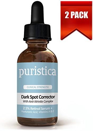 Retinol 2.5 Serum for Wrinkles, Sagging Skin, Acne Dark Spots and Increased Collagen Production - 98% Natural, 72% Organic - Vitamin A, Vitamin E, Hyaluronic Acid - Puristica (2 Pack x 1 Oz (60ML))