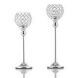 VINCIGANT Silver Crystal Tea Light Candle Holders/Sparklers Wedding Candelabra Housewarming Dining Room Coffee Table Decorative Centerpiece,Set of 2