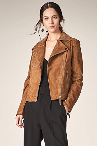 Escalier Women's Genuine Leather Jacket Suede Moto Biker Coat Coffee L - Thumbnail 2