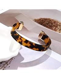 Brazalete abierto de resina acrílica con concha de tortuga minimalista, ajustable, ligero