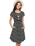 Women's Summer Casual Stripe Elastic Waist Loose Beach Midi Dress