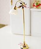1/12 Dollhouse Miniature Self-control W/battery Gold Leaf LED Floor Lamp Light