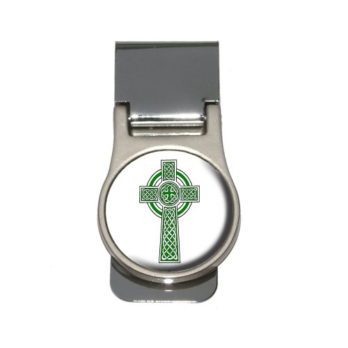 Celtic Christian Cross - Irish Ireland Scotland Scottish - Green White Money Clip