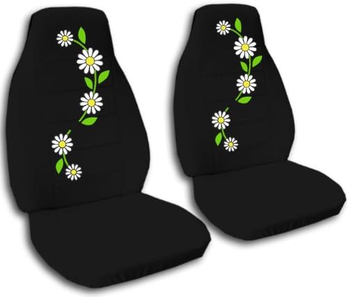 2 Black "Daisy" seat covers for a 2007 Honda Fit. Side airbag friendly.
