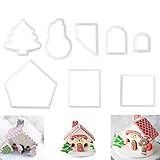 (Set of 8) 3D Gingerbread Mini House Cookie Cutter Sets Plastic Biscuit Baking Molds Bake Chocolate Decoration Kits