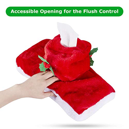 Christmas Toilet Seat Cover, Iyoyo 3 Pieces Snowman Santa Toilet Cover and Rug, Tank & Toilet Paper Box Cover Christmas Decorations for Bathroom Red