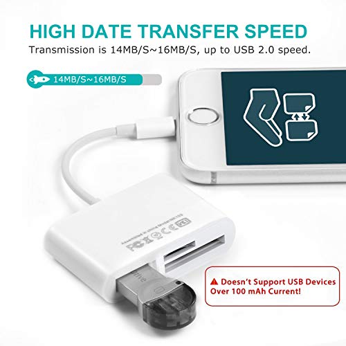 SD Card Reader, HOMFUL 3 in 1 SD &TF Memory Card Reader Adapter to Phone Pad with USB 2.0 Female OTG Adapter, USB Digital Camera Reader, Trail Game Camera Viewer for Phone Pad,No App Required-White - Thumbnail 2