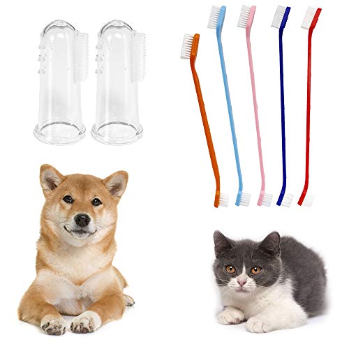 SourceTon Set of 15, Pet Toothbrush Set, 5 Dual Headed Toothbrush Dog Toothbrush and 10 Finger Toothbrush, for Dental Care of Dog & Cat