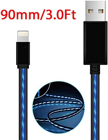 iPhone Charger,iCrius Powerline 3ft Visible Flowing Lightning Cable LED Charging&amp;Sync Data Cords for iPhone 7/7 Plus/ 6/ 6 Plus/ 6s/ 6s Plus /5/5s/SE iPad/iPod/Beats Pill+ and More,0.9M(Blue)