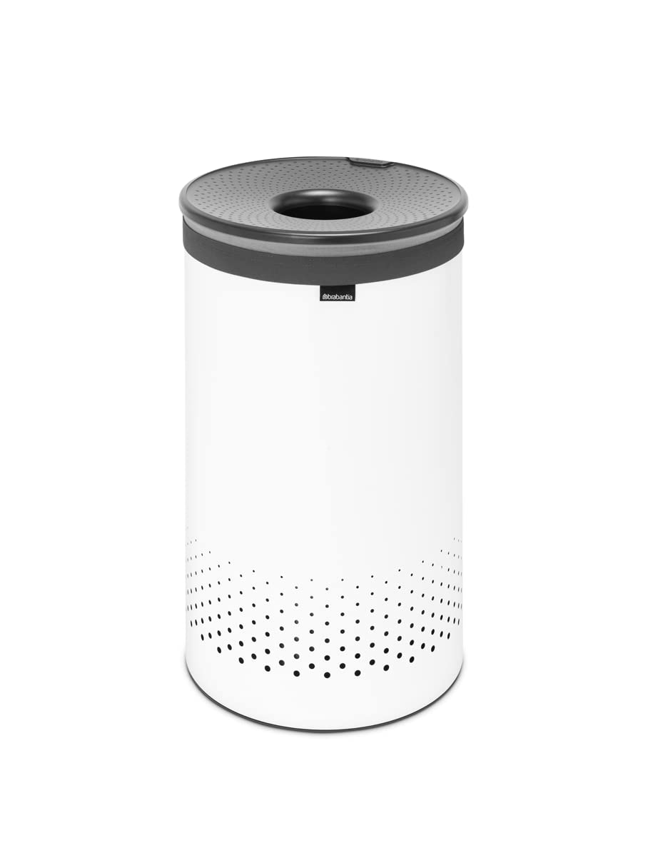 Brabantia - Laundry Bin - Handsfree Plastic Lid - Portable Laundry Bag Inside - Quick-drop Opening - Basket with Ventilation Holes - Non-Scratching Bottom - Corrosion Resistant - White - 60L