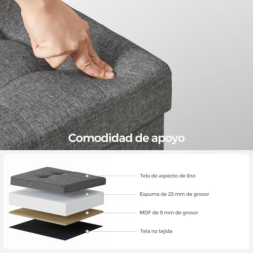 SONGMICS Puff Almancenaje Taburete con Reposapiés 38 x 38 x 40 cm | Taburete con Reposapiés para Salón, Dormitorio MLSF014G01V1