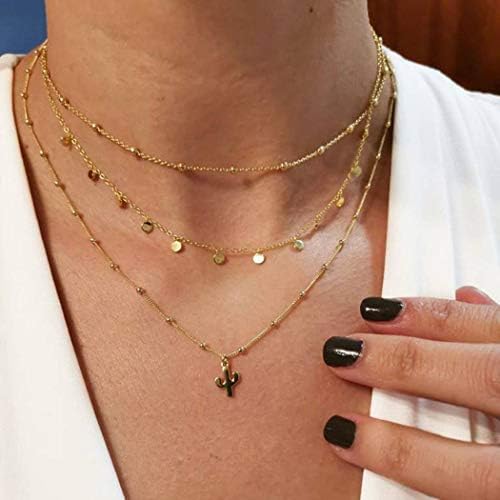 Asooll Gold Layered Cactus Pendant Choker Necklace bling Sequins Necklace Fashion Necklaces Jewelry Chain for Women and Girls Asooll Gold Layered Cactus Pendant Choker Necklace bling Sequins Necklace Fashion Necklaces Jewelry Chain for Women and Girls