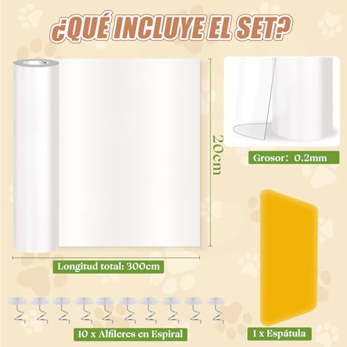 Cat Sofa Scratch Protector, 20 cm x 3 m – Sofa Protector for Cats Scratches, Sofa Protector for Cats, Dog Scratches Door Protector with 10 Nails and Scraper, Transparent Film Self-adhesive