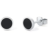 ZHOU LIU FU Stud Earrings Black and Gold Plated Onyx Small Sterling Silver Statement Earrings Hypoallergenic Round Onyx Studs for Men Women 6/8/10/12mm