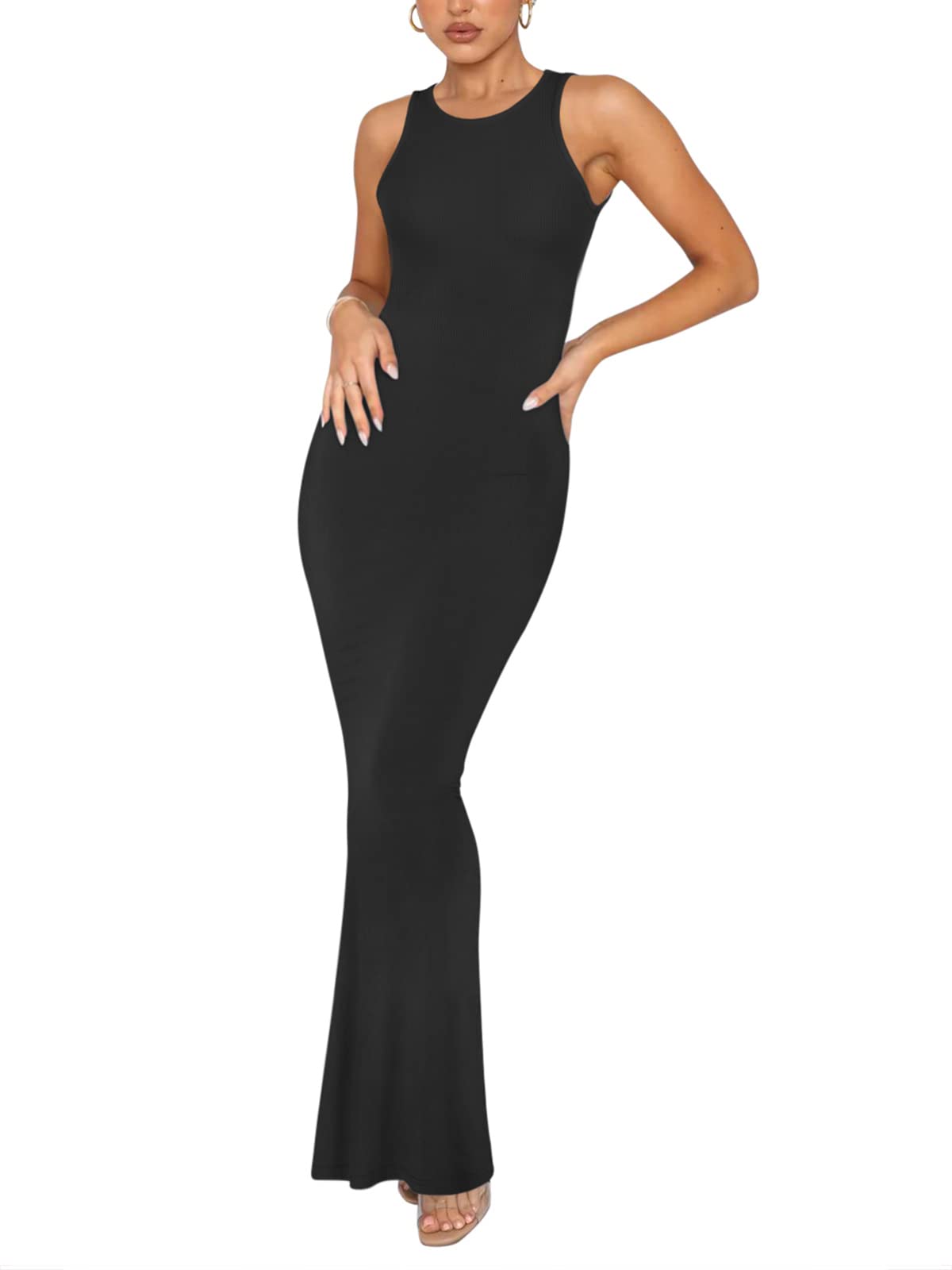 Photo 1 of (MEDIUM) (BAGGED) REORIA Women's Summer Sexy Casual Lounge Tank Long Dress Elegant Wedding Guest Sleeveless Halter Neck Bodycon Maxi Dresses Black Medium