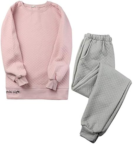 Pajamas, Women’s, Men’s, 100% Cotton, Long Sleeve, Room Wear, Quilted Knit, Round Neck, Top and Bottom Set, Loungewear, Warm, Spring, Autumn, Winter, Solid, Couple