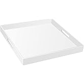 22×22 Inches Oversize Extra Large Sturdy Glossy White Acrylic Serving Tray King Size Decorative Big Ottoman Trays with Cut Out Handles Water Proof Bed Tray Coffee Counter Top Organizer