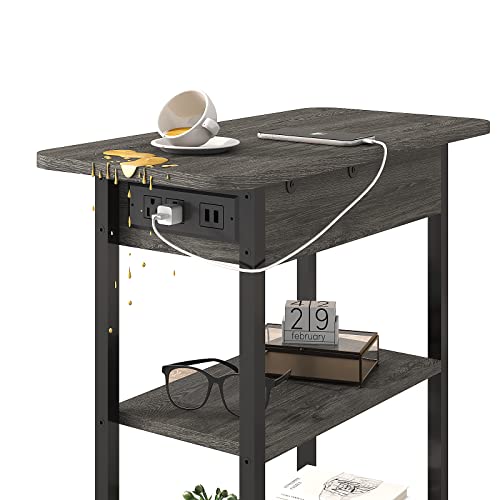 LIDYUK End Table with Charging Station, Flip Top Side Table with USB