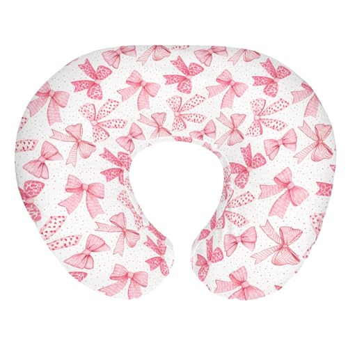 Pink Bows Baby Nursing Pillow Covers for Girl Pink Hair Bows Leopard Stripes Nursing Slipcovers for Breastfeeding Pillows Valentine Hearts Love Soft Stretchy Removable Cover for Newborn Infant