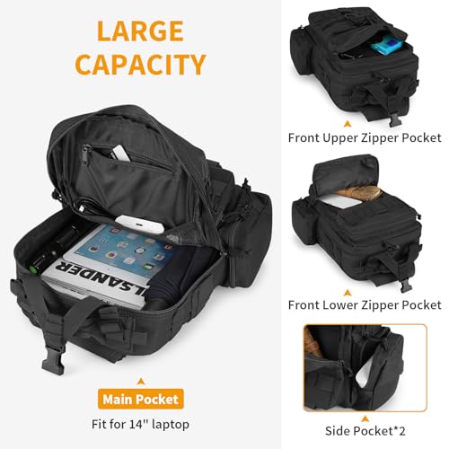 HUNTVP Men's Shoulder Bag Tactical Military Molle Bag Chest Bag Sling Bag Waterproof Crossbody Backpack for Hiking Trekking Travel Camping, Typ-3 Black