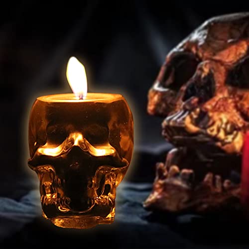 MSTR Halloween Candles Decoration, Skull Candle Decor Indoor Skull Shaped Jar Scented Candle Glasses Gifts for Party Spells Spooky Bar Skeleton Christmas Candle (2.5OZ Black)