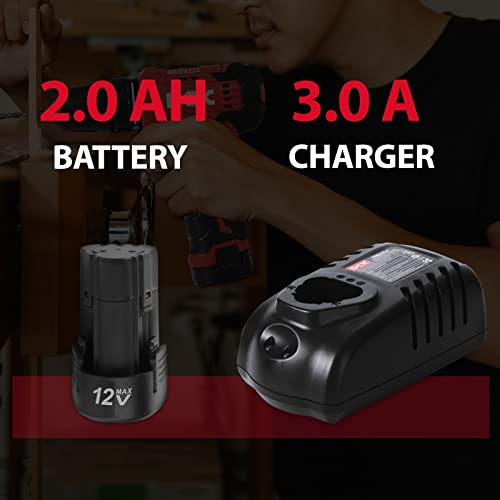 DCK Brushless Cordless Drill Set, 12V Cordless Drill with 2.0Ah Battery and Charger, 3/8’’ Keyless Chuck, 2 Variable Speeds, 20+1 Torque Power Tool Kit for Screw Wood/Ceramic/Tile/Metal (KDJZ23-10)