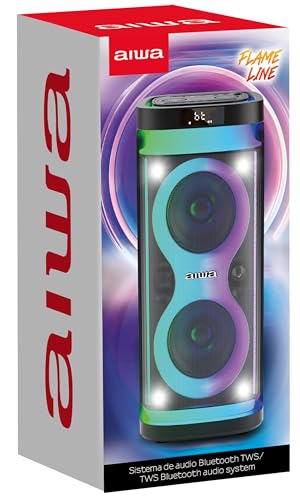 Aiwa Bocina Portátil Bluetooth 5.0 de 60W RMS, Bafle con Doble Woofer 6.5" y Tweeter 2", Sonido Potente, Luces LED, TWS, Radio FM, Entrada Micrófono y Guitarra, Ideal Fiestas y Karaoke AWPOH4D