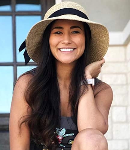 FURTALK Womens Beach Sun Straw Hat UV UPF50 Travel Foldable Brim