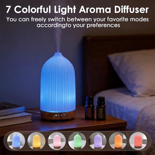 Essential Oil Diffuser Humidifier, GuKKK 200ML Silent Ultrasonic Aromatherapy Humidifier, with Timers and 7 LED Colors, for Home Office Bedroom