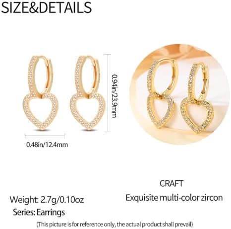 Brincos de argola em prata de lei 925 com zircónia cúbica colorida, joias com pendente para mulheres, conjunto de brincos para ela, 0,48 polegadas, prata, prata