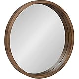 Kate and Laurel Hutton Round Decorative Modern Wood Frame Wall Mirror, 22 Inch Diameter, Natural Rustic