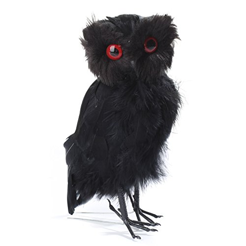 Standing Black Feathered Artificial Owl with Attached Wire on Feet