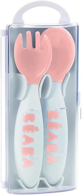 -2er-Set Lernbesteck Ergonomisch 2 - Lebensjahr, Ab 8 Monaten- Babyfreundlich - Für Rechts- und Linkshänder geeignet - Inklusive Transportbox - Rosa