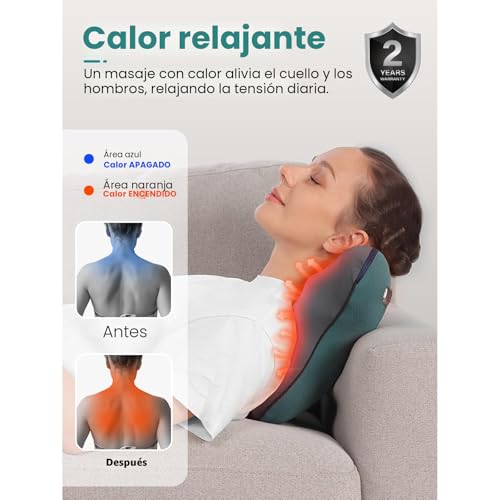 BOB AND BRAD EZBack Cervical and Back Massager with Heat, Shiatsu Massage Cushion for Neck, Shoulder, Lumbar, Relaxation at Home and Office, Ideal Gift