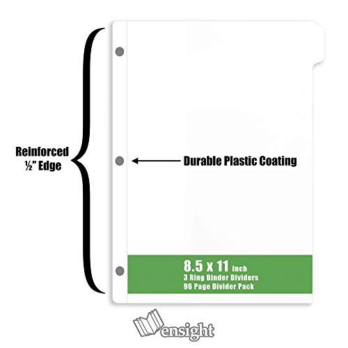 Ensight 3 Ring Binder Dividers 1/8 Cut Tab Dividers, 96 Per Box, Paper