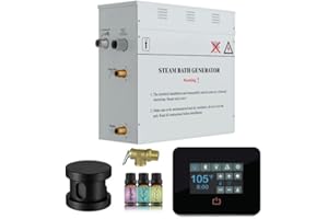 SaunaSpa Builders Series 4.5kW Steam Bath Generator with Quickstart Continuous Steam, Black Digital Touch Pad, Built-in Auto-Drain, and Aroma Steamhead in Matte Black