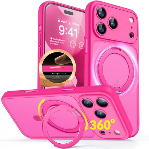 CANSHN 360° Ständer für iPhone 17 Pro Max Hülle, Matt Leuchtend Rosa