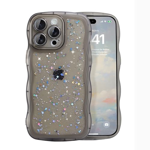 IAIYOXI Case for iPhone 8 Plus - Curly Wave Edge Design, Bling Glitter Star Shiny Case, Cute Pink Clear Full Protection Soft TPU Shockproof Cover for Women and Girls (iPhone 8 Plus, Black)