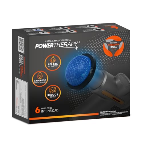 Power Therapy Pistola De Masaje Muscular con 6 Cabezales Intercambiables, Portátil, Frío y Calor, 6 Niveles de Intensidad, Recargable USB Tipo C, Masajeador Muscular Inalámbrico Gris Metálico