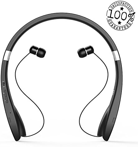 Wireless Bluetooth 4.1 Headset, Updated 2017, Retractable and Foldable Sweatproof Headphone Neckband, Stereo with CVC Noise Cancelling.(Black)
