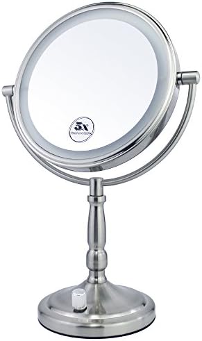 Gloriastar 5X Magnifying Lighted Makeup Mirror, 8 Inch Two Sided White Daylight LED ShadowFree Vanity Mirror,Battery,Brushed Nickel
