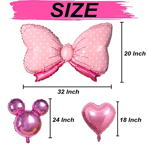 TERRIFI Pink Mouse Color Balloon Garland Kit, 116 Pcs Pink Black Polka Dot Balloon Arch with Bow Foil Balloons for Girls Kids Pink Mouse Theme Birthday Baby Shower Decorations