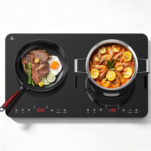 Aobosi Induktionskochfeld 2 platten, Induktionskochplatte tragbares Kochfeld mit Sensor-Touch-Unabhängiger-Steuerung, 20 Temperaturstufen & Leistungss